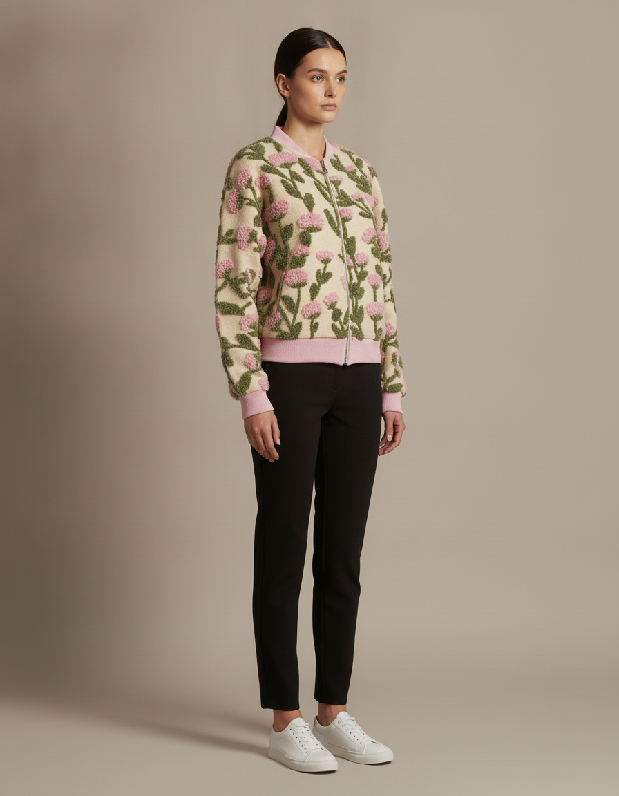 Floral Knit Zip Cardigan — side view