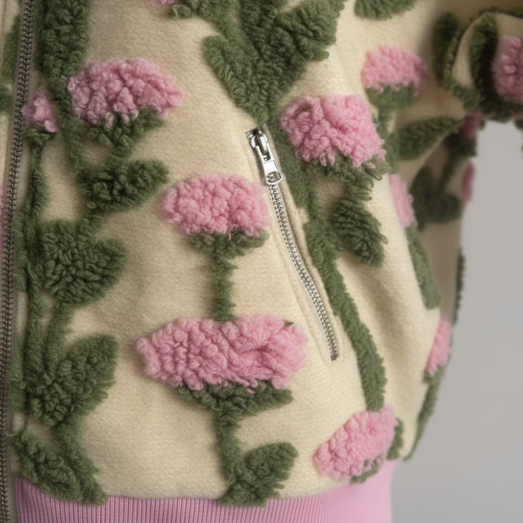 Floral Knit Zip Cardigan — fabric detail