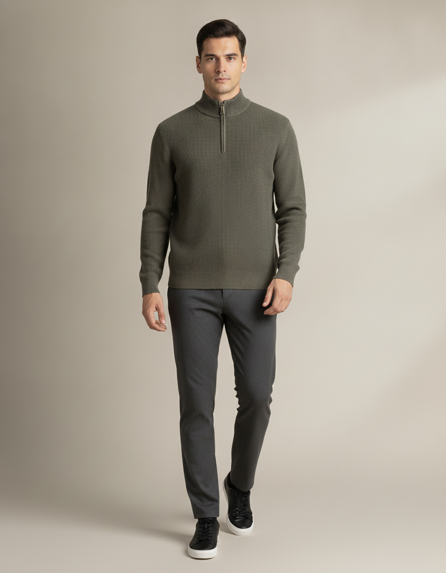 Half-Zip Ribbed Sweater — in motion