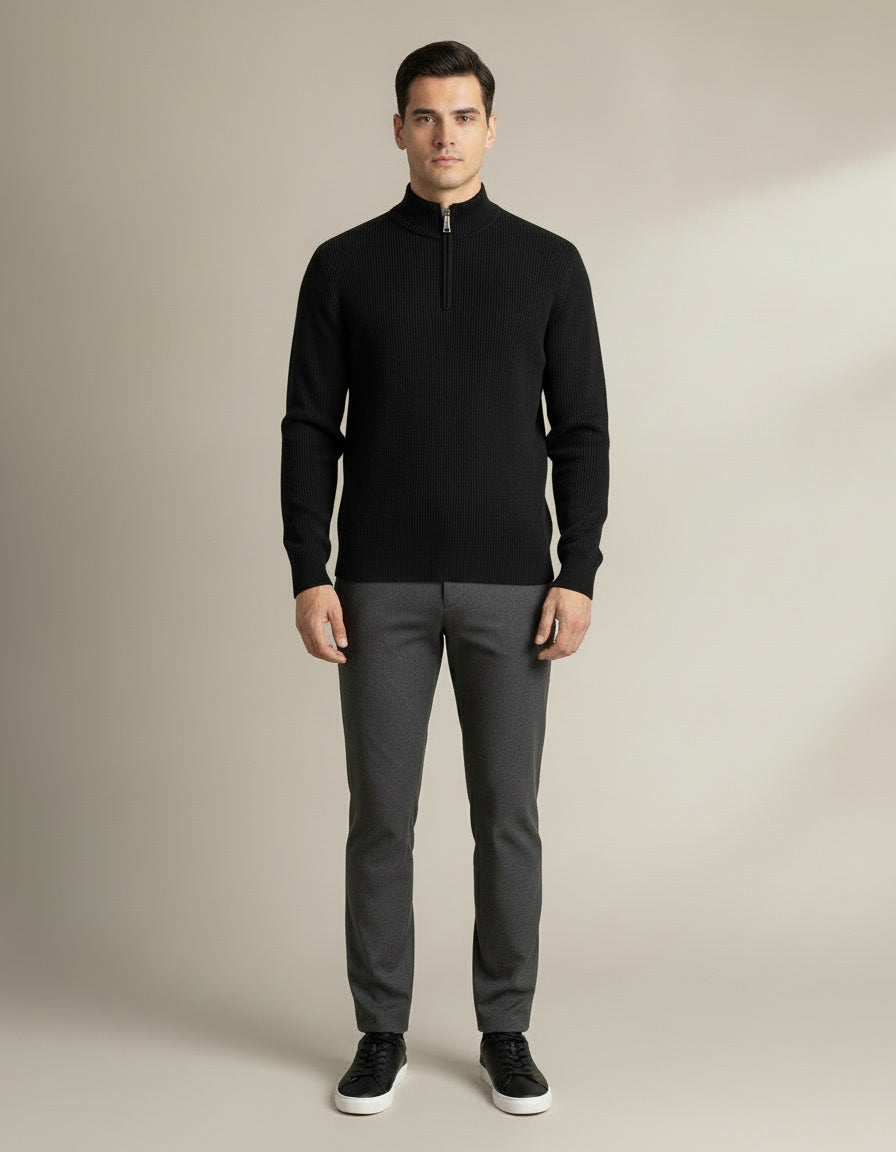 Half-Zip Ribbed Sweater — Black