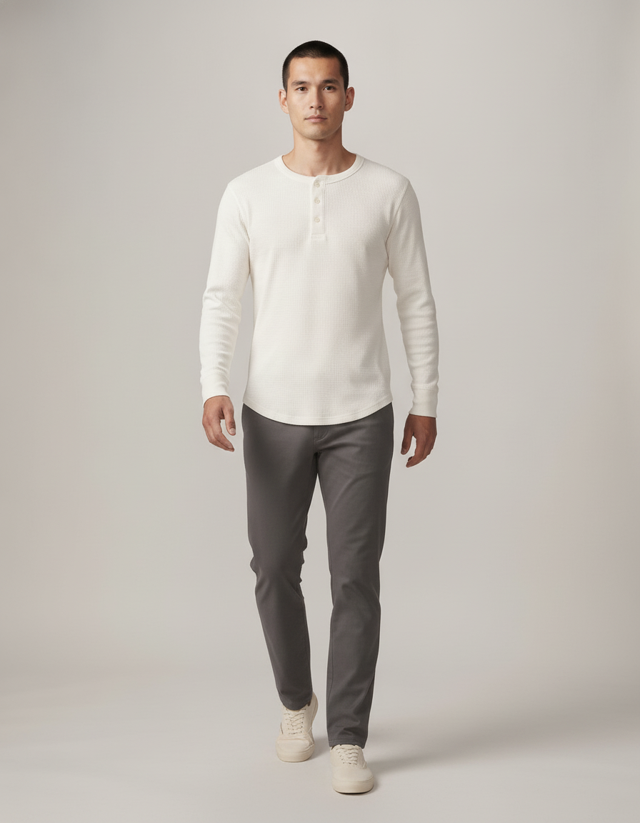 Cotton Waffle Henley — in motion
