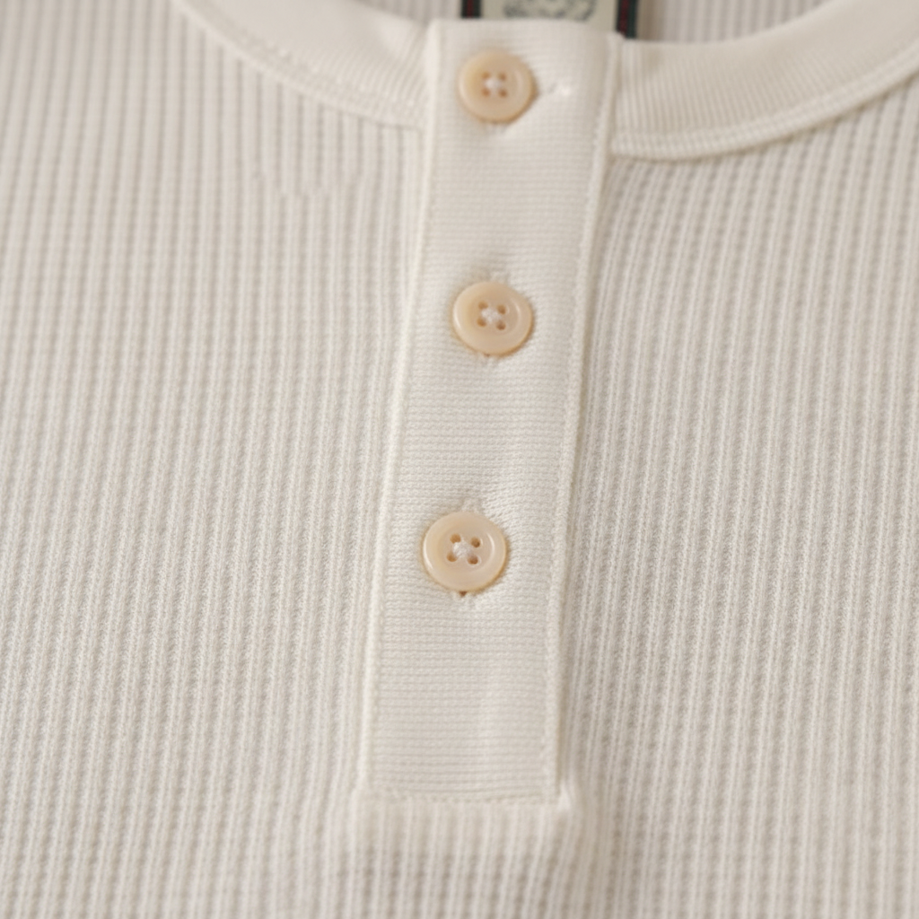 Cotton Waffle Henley — fabric detail