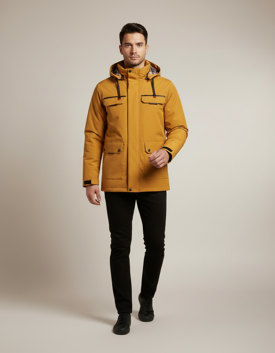 Hooded Weatherproof Jacket — in motion