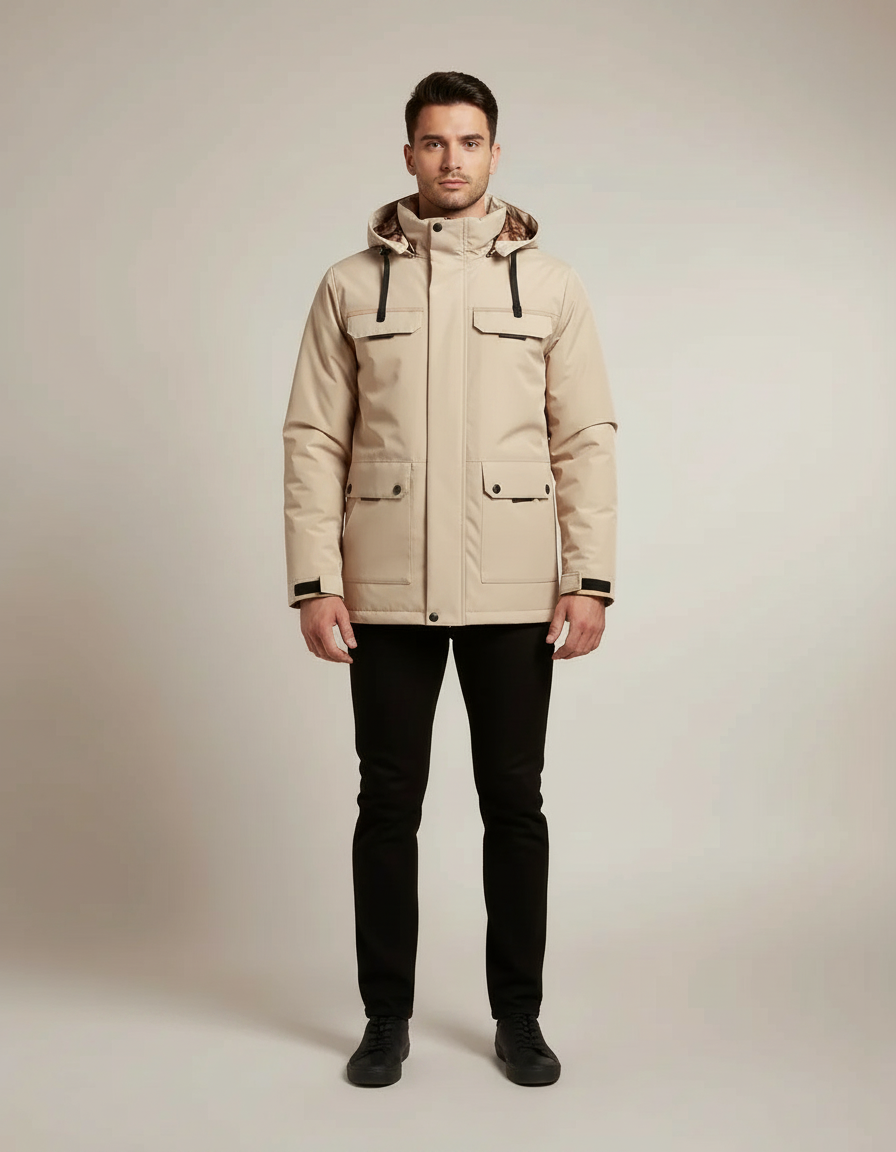 Hooded Weatherproof Jacket — Beige
