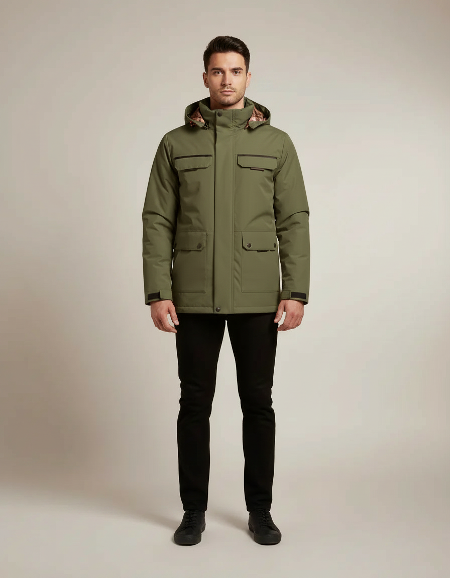 Hooded Weatherproof Jacket — Military Green