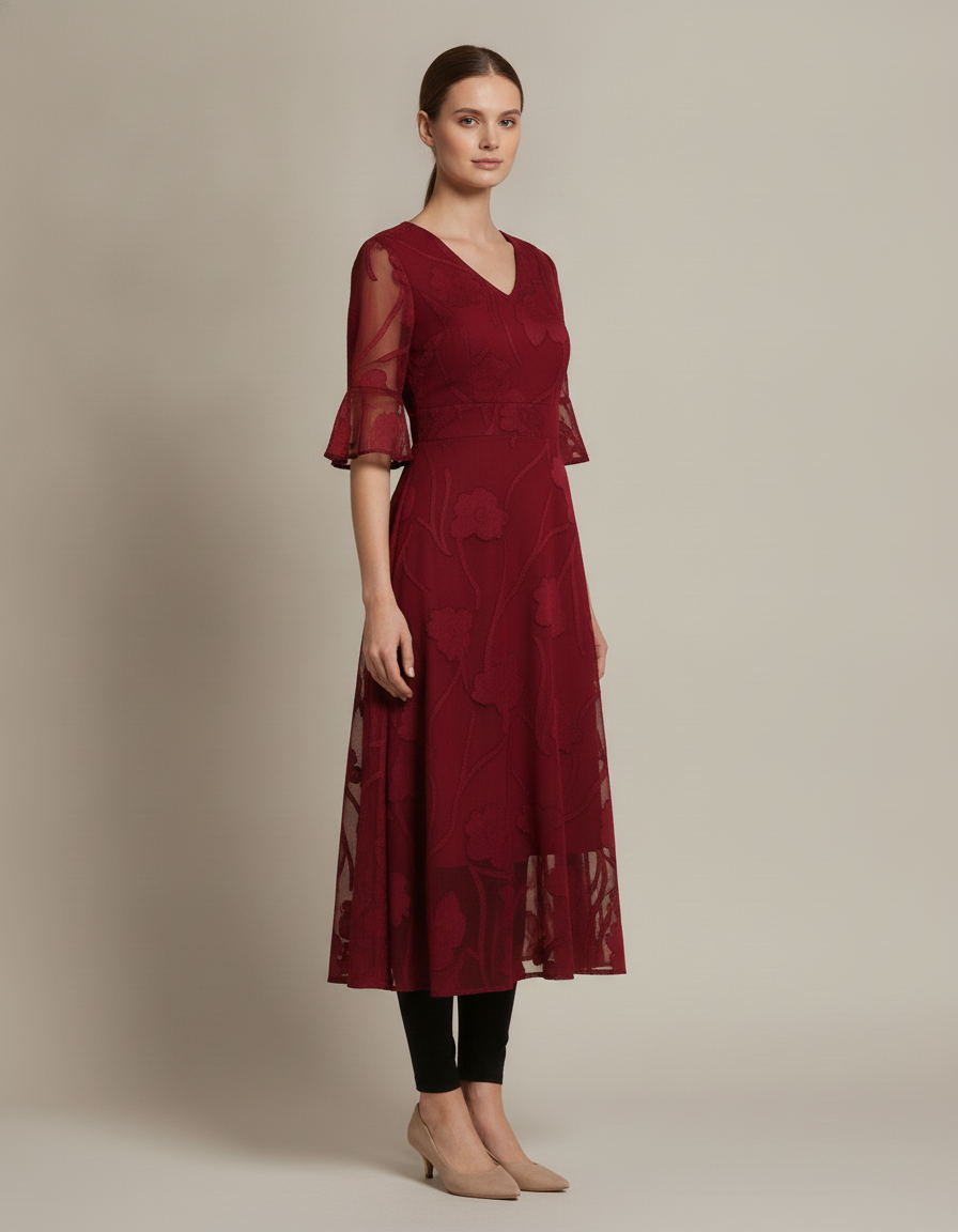 Lace Jacquard Midi Dress — side view