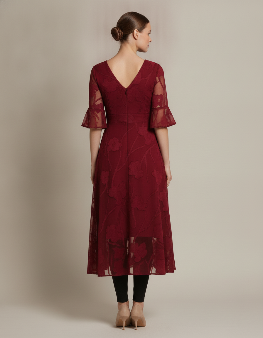 Lace Jacquard Midi Dress — back view