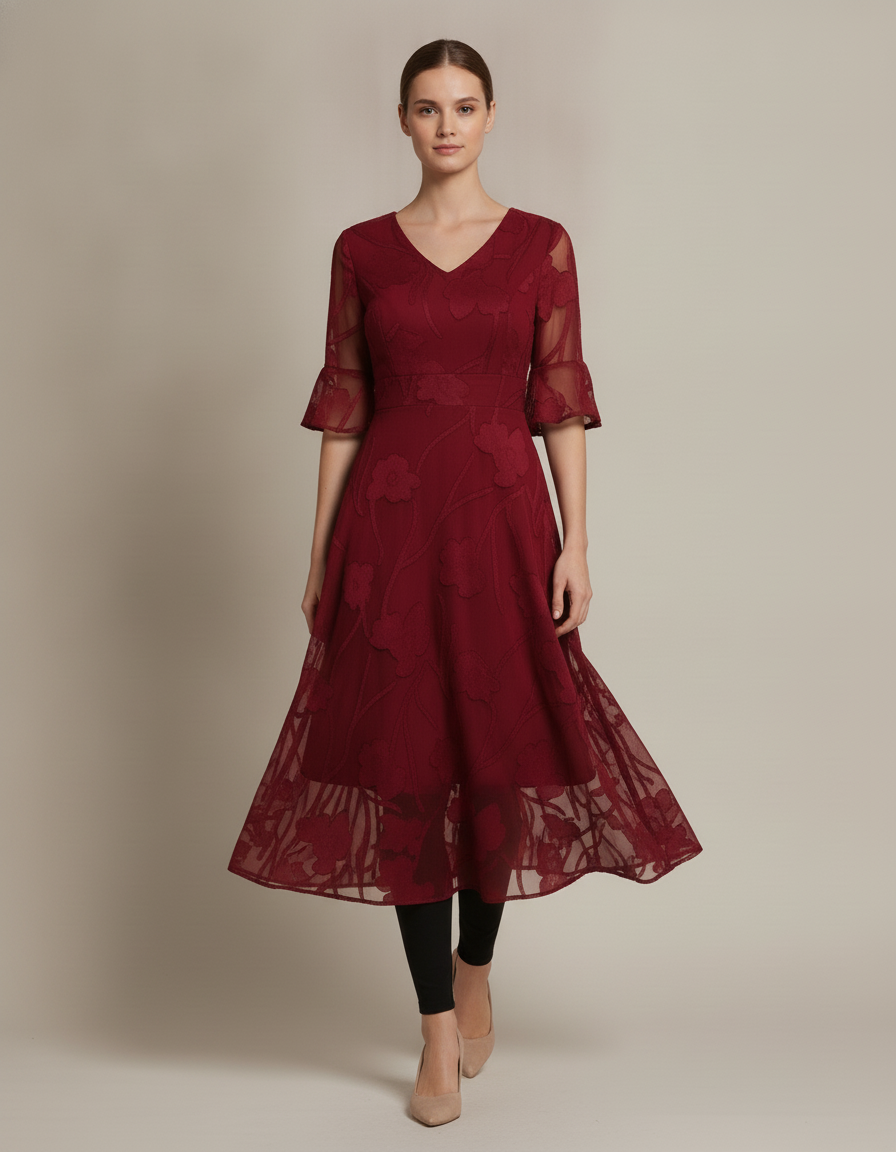 Lace Jacquard Midi Dress — in motion