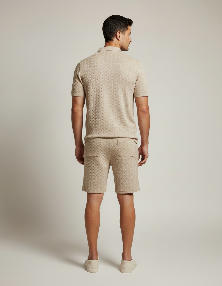 Textured Polo & Short Set — back view