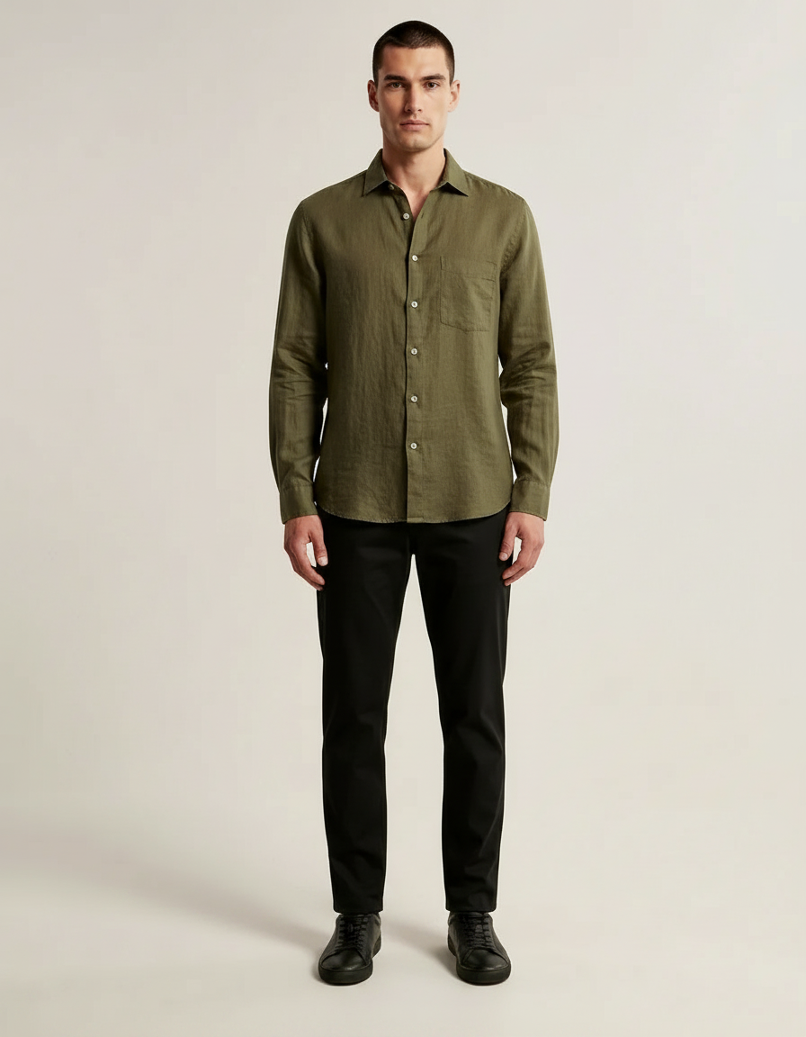 Linen Blend Shirt — Army Green