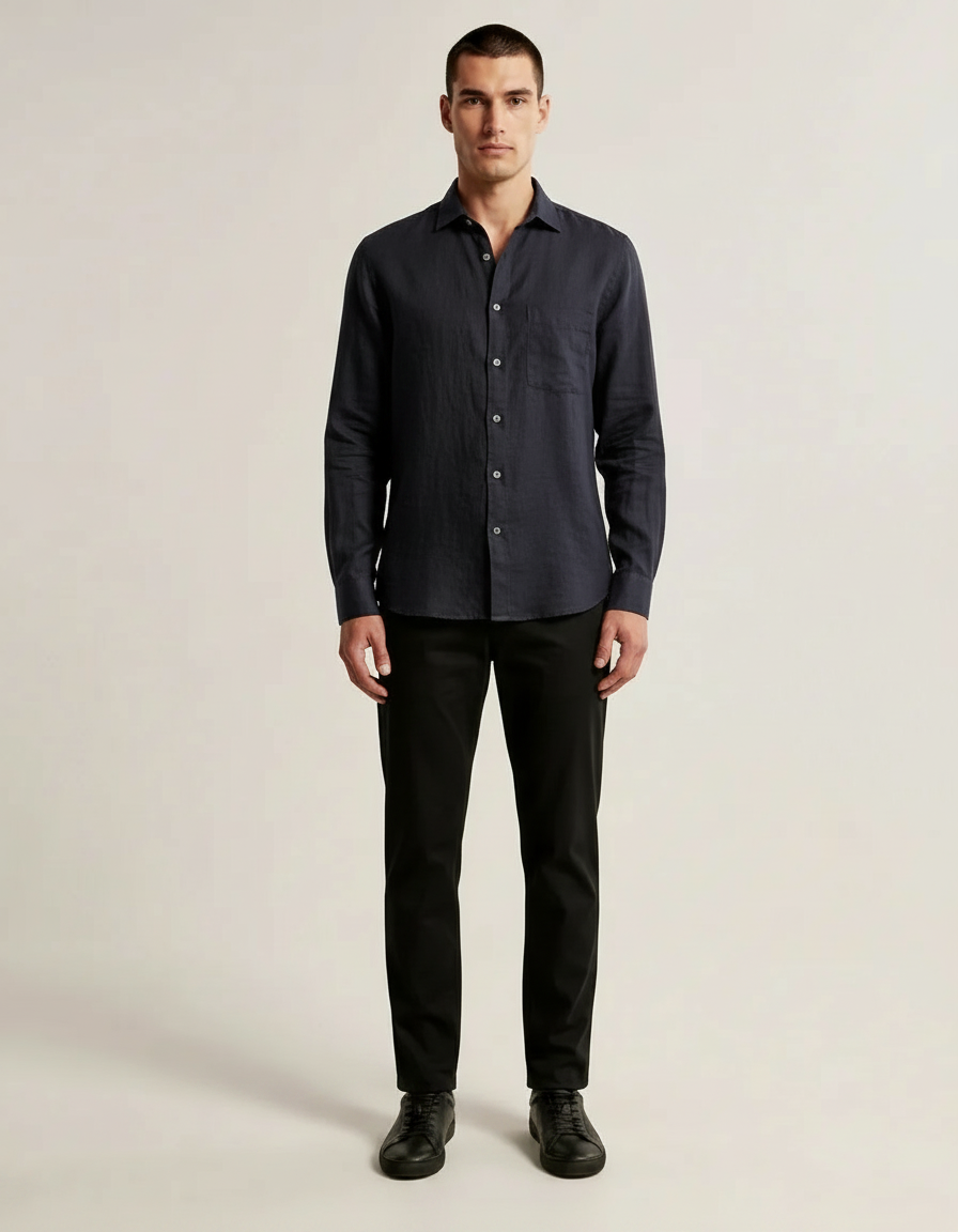 Linen Blend Shirt — Navy
