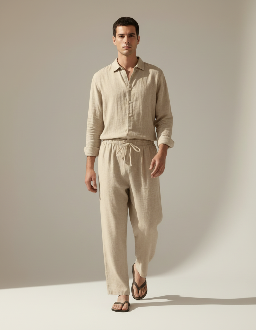 Linen Shirt & Trouser Set — in motion