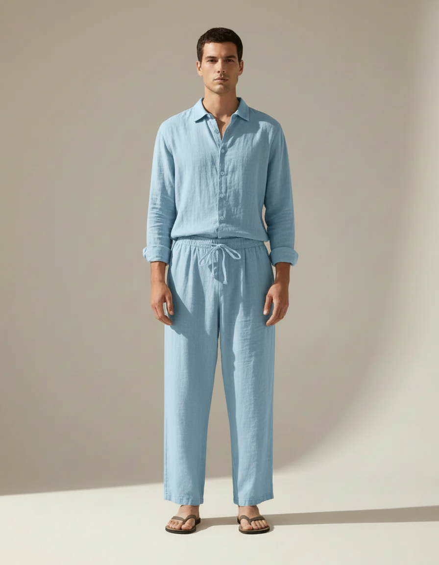 Linen Shirt & Trouser Set — Light Blue