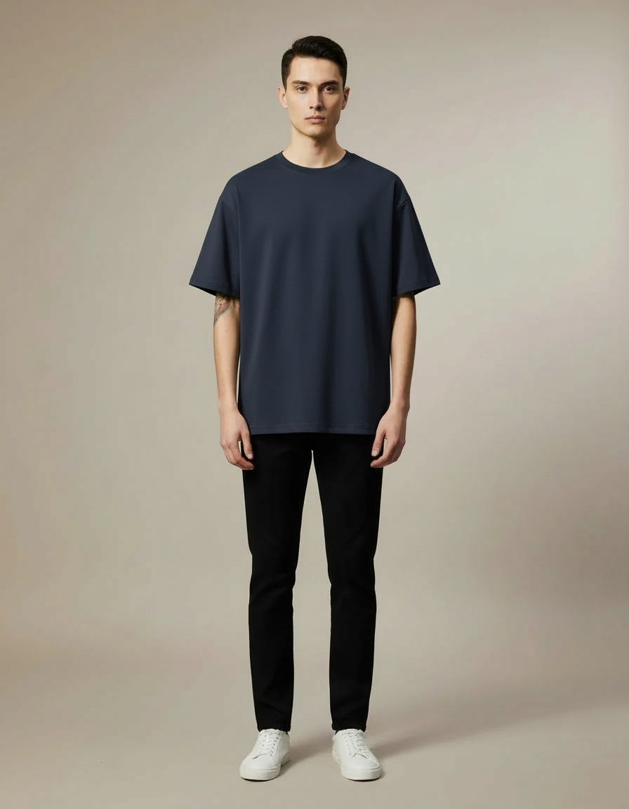 Oversized Cotton Tee — Navy