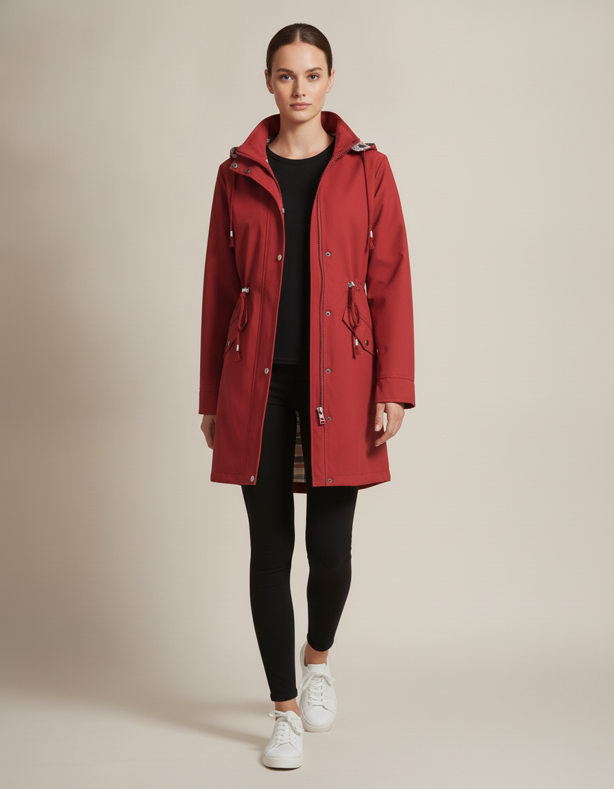 Plaid Lined Rain Jacket — in motion