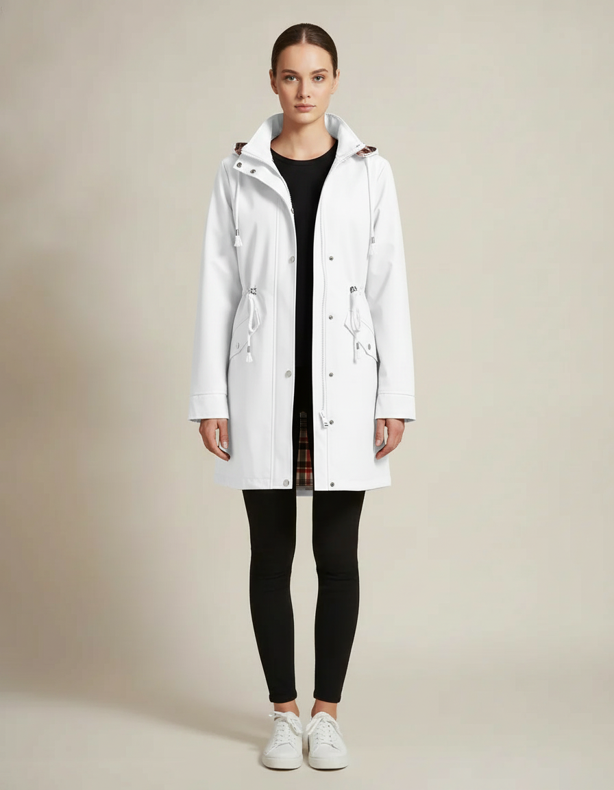 Plaid Lined Rain Jacket — White