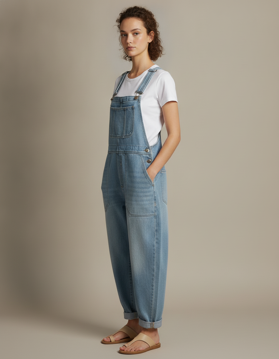 Relaxed Denim Overalls — side view