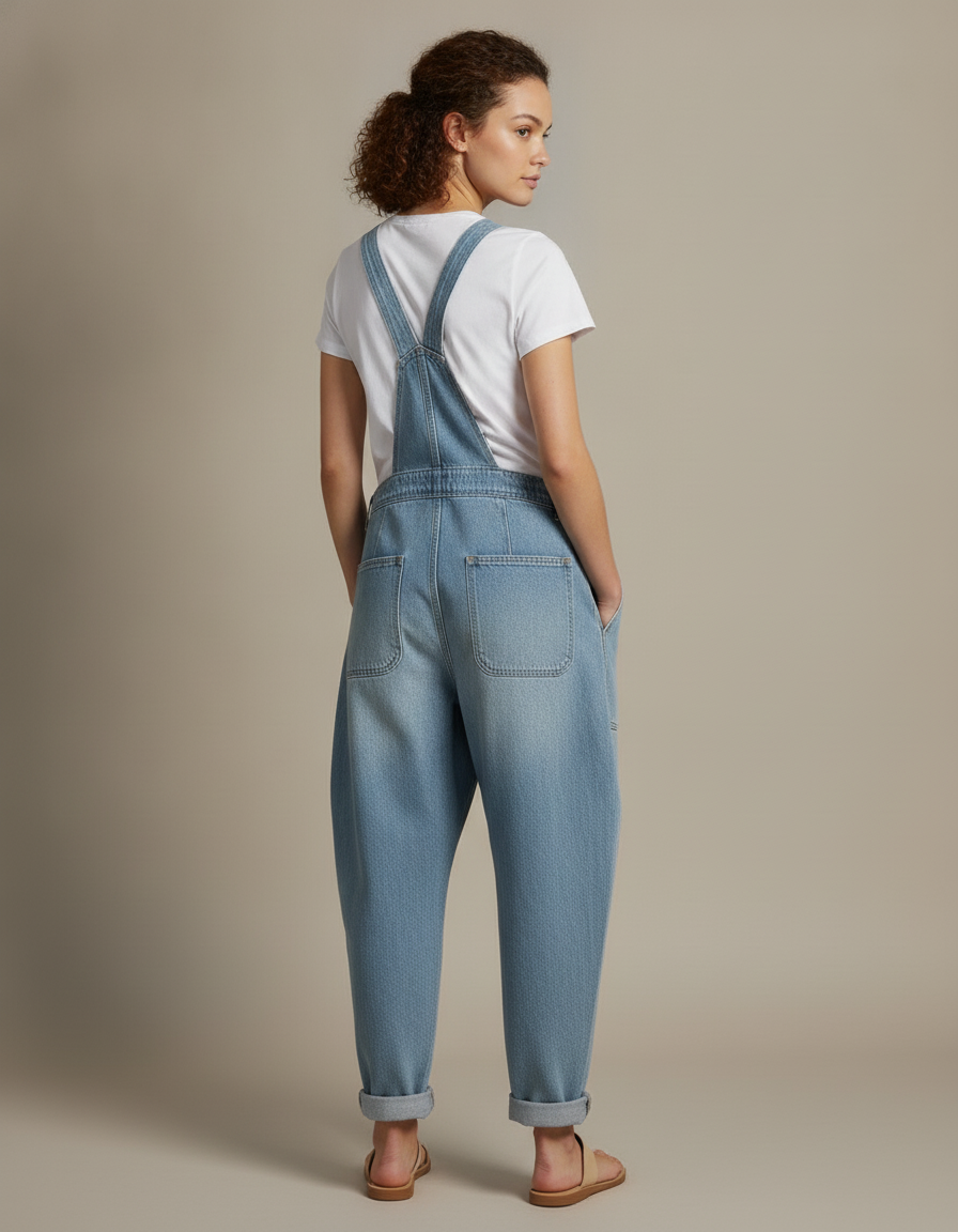 Relaxed Denim Overalls — back view