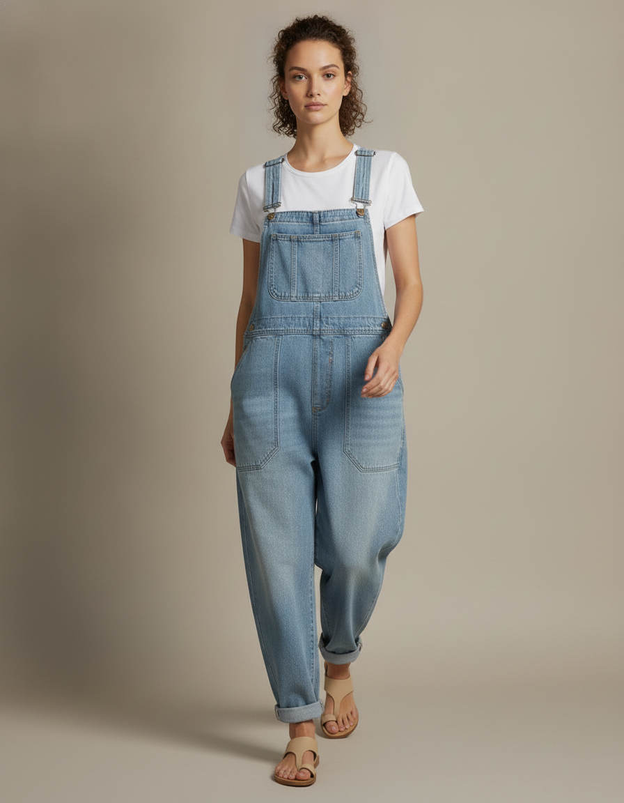 Relaxed Denim Overalls — in motion