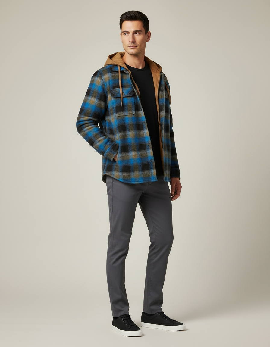 Sherpa Lined Plaid Hooded Jacket — side view