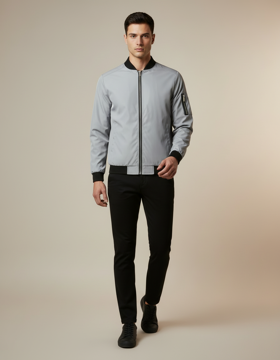 Slim Fit Baseball Jacket — in motion