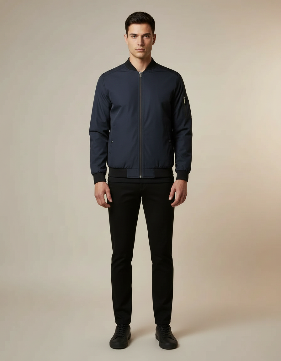 Slim Fit Baseball Jacket — Navy