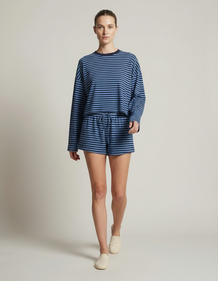 Striped Lounge Short Set — in motion
