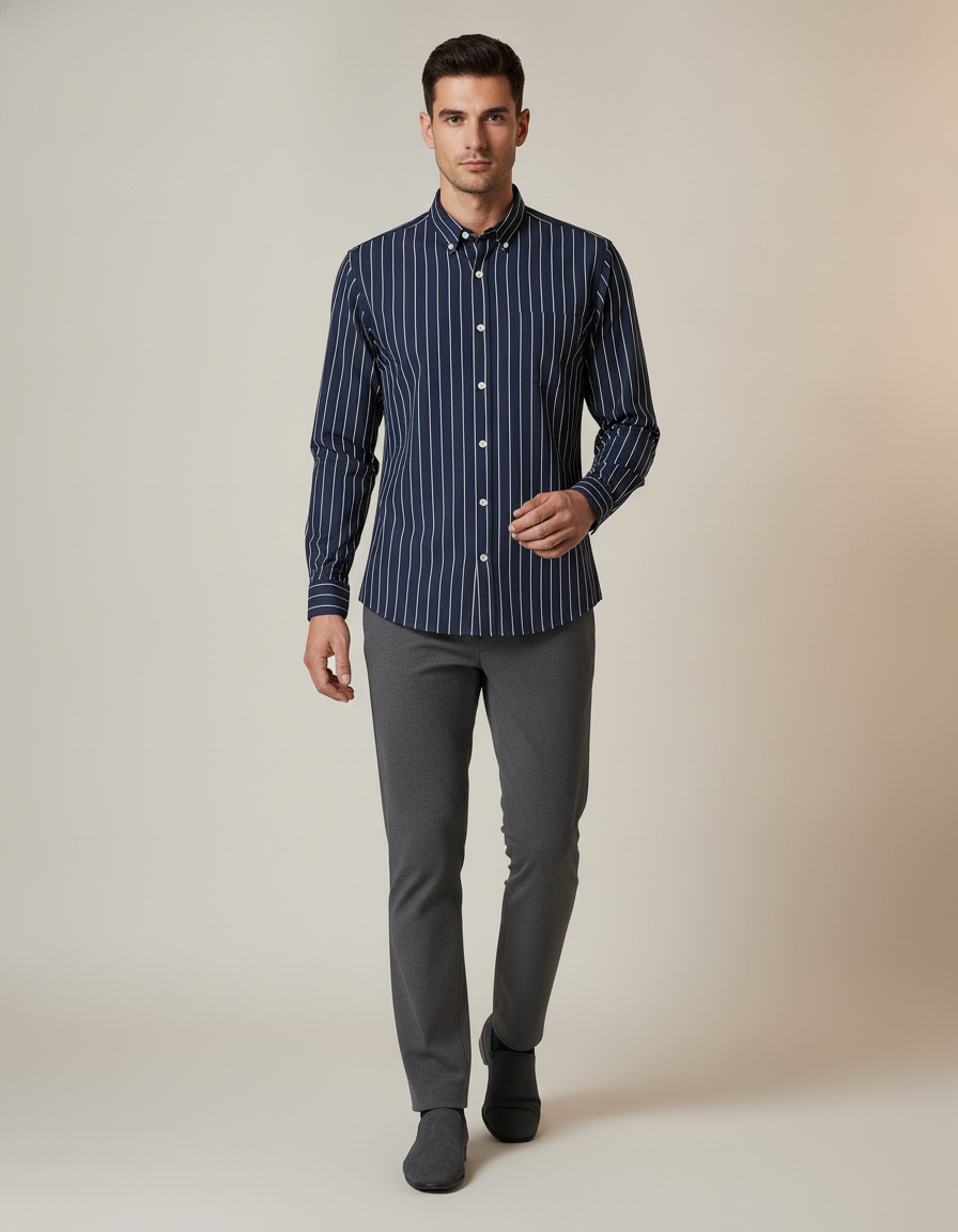 Striped Button-Down Shirt — in motion