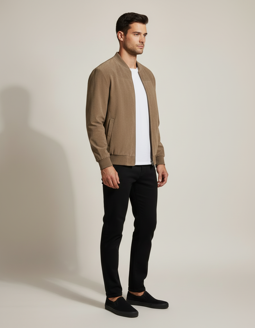 Suede Bomber Jacket — side view