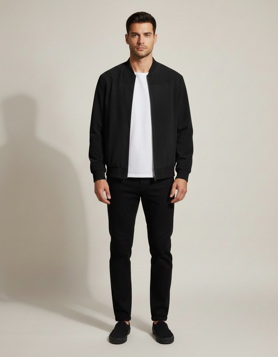 Suede Bomber Jacket — Black