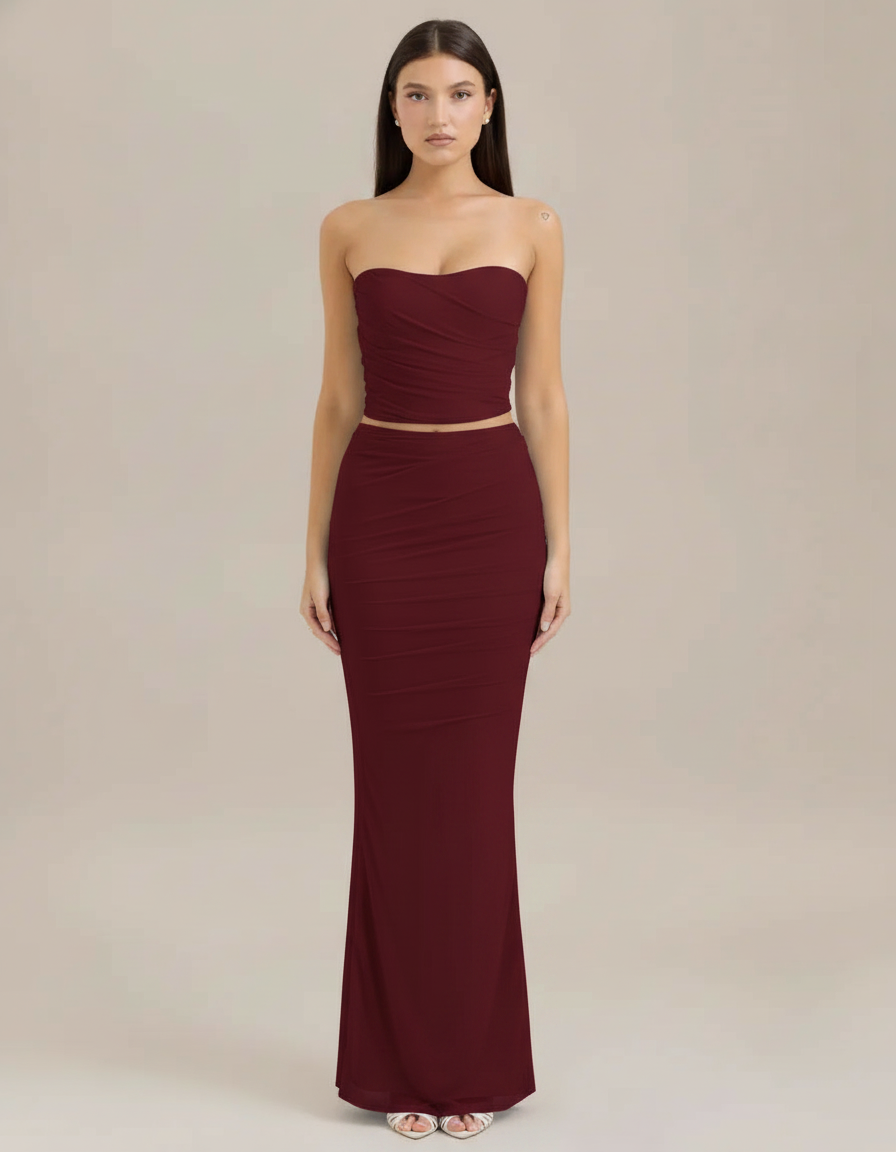 Tube Top & Maxi Skirt Set — Burgundy
