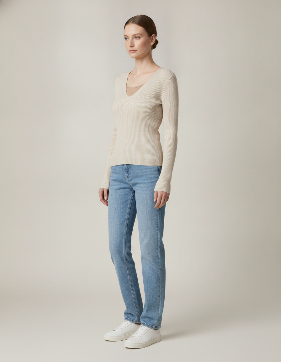 V-Neck Rib Knit Top — side view