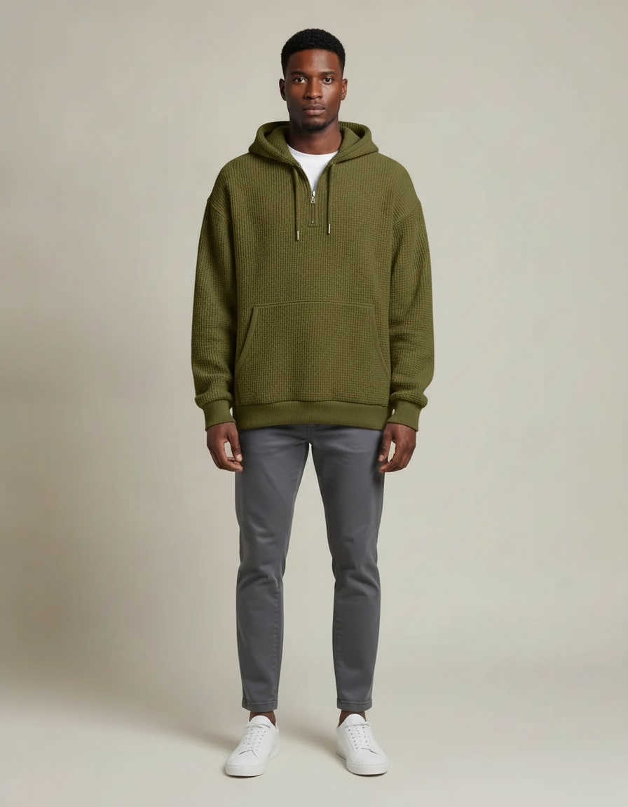 Waffle Knit Hoodie — Olive