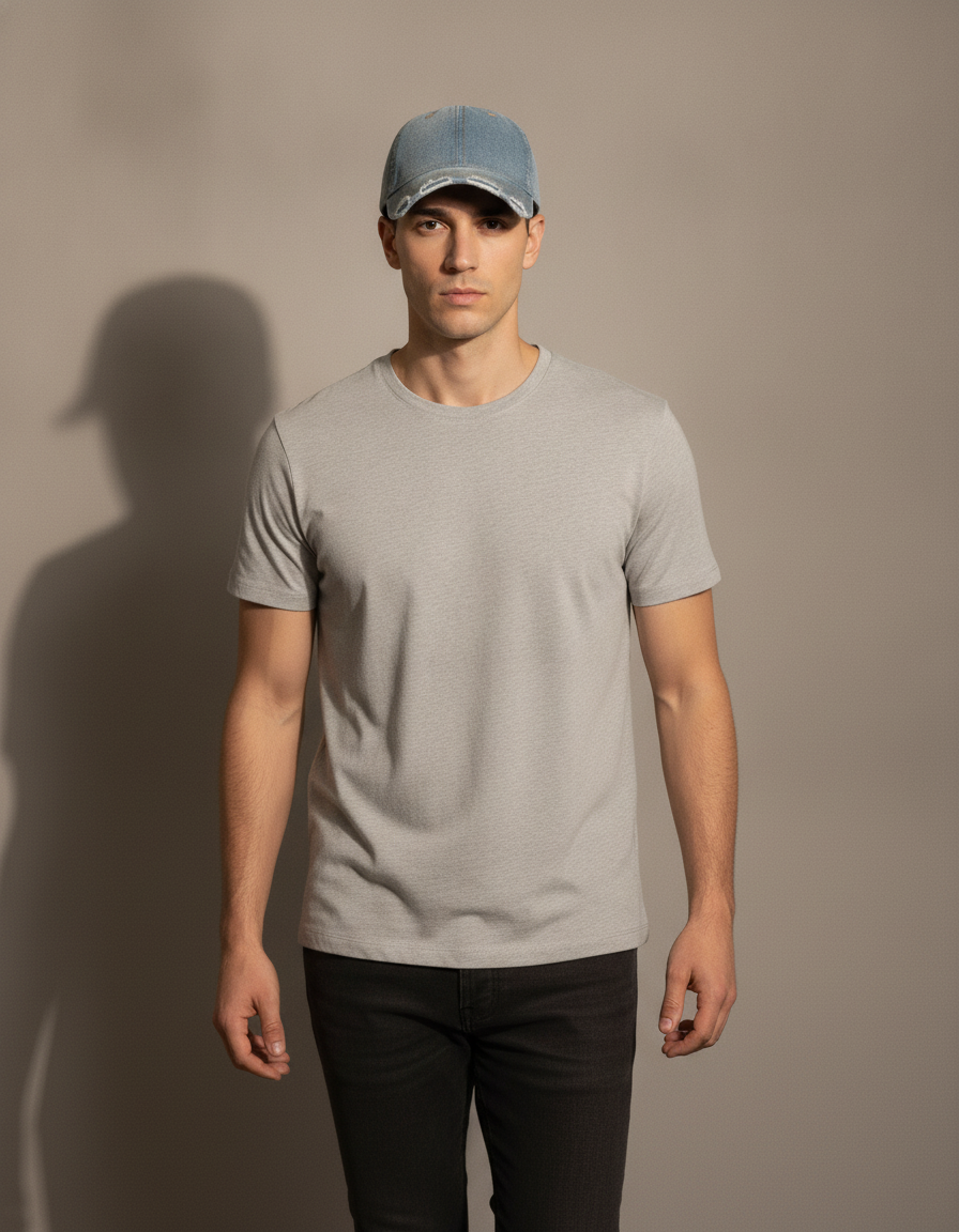 Washed Denim Cap — in motion
