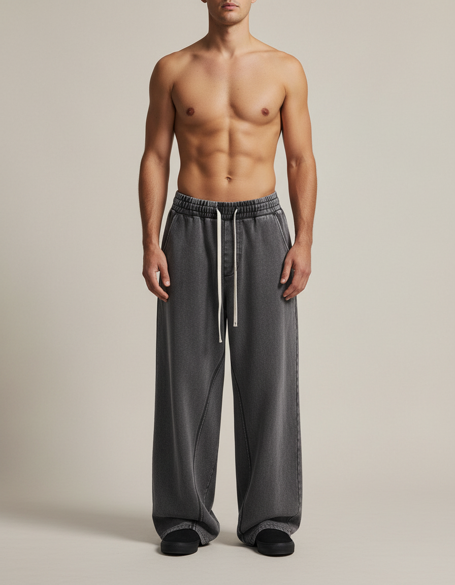Wide Leg Washed Trousers — front view