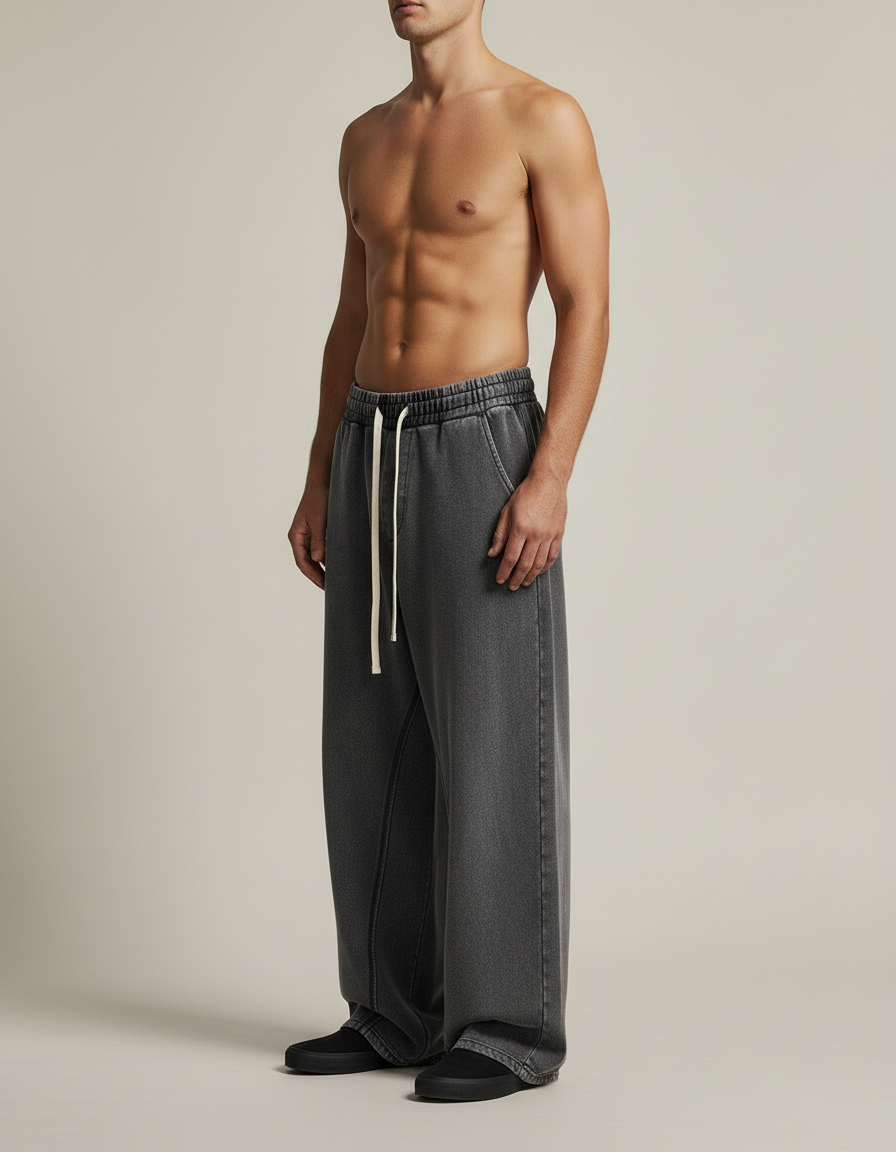 Wide Leg Washed Trousers — side view