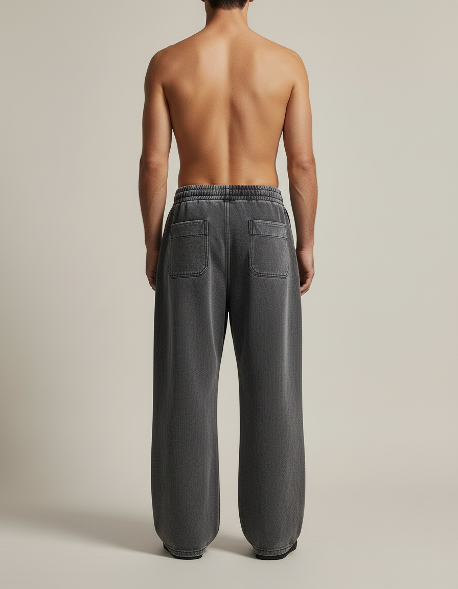 Wide Leg Washed Trousers — back view