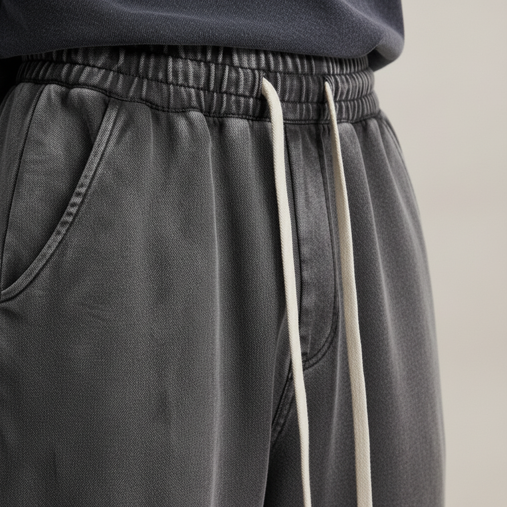 Wide Leg Washed Trousers — fabric detail