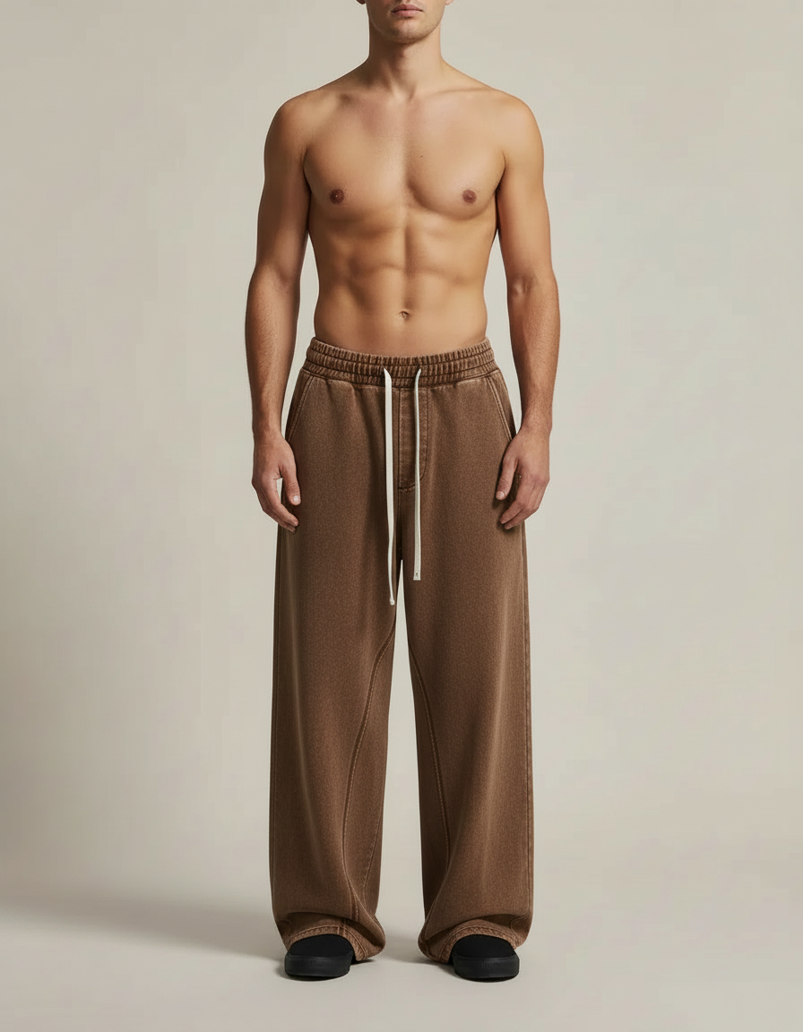 Wide Leg Washed Trousers — Retro Brown